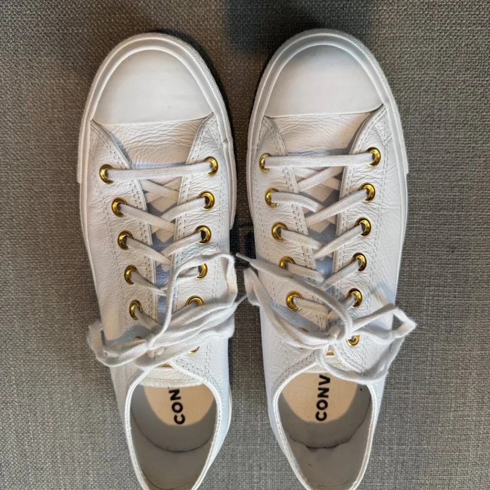 Converse Platform All Leather Sneakers Gold Trim Women's Size 9 - Picture 2 of 6